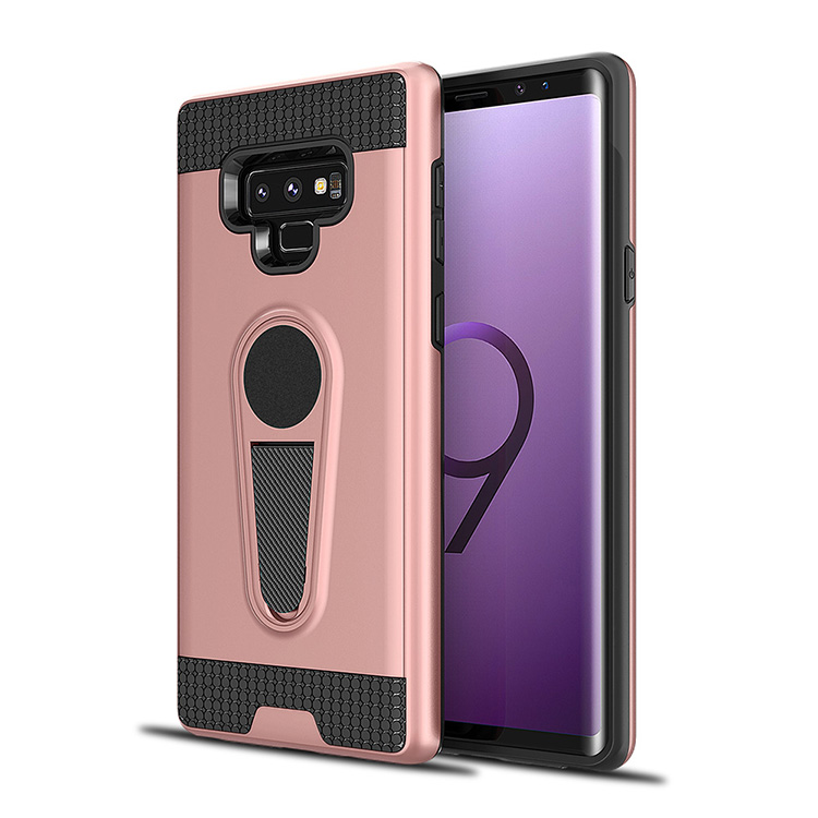 Galaxy Note 9 Metallic Plate Stand Case Work with Magnetic Mount Holder (Rose GOLD)